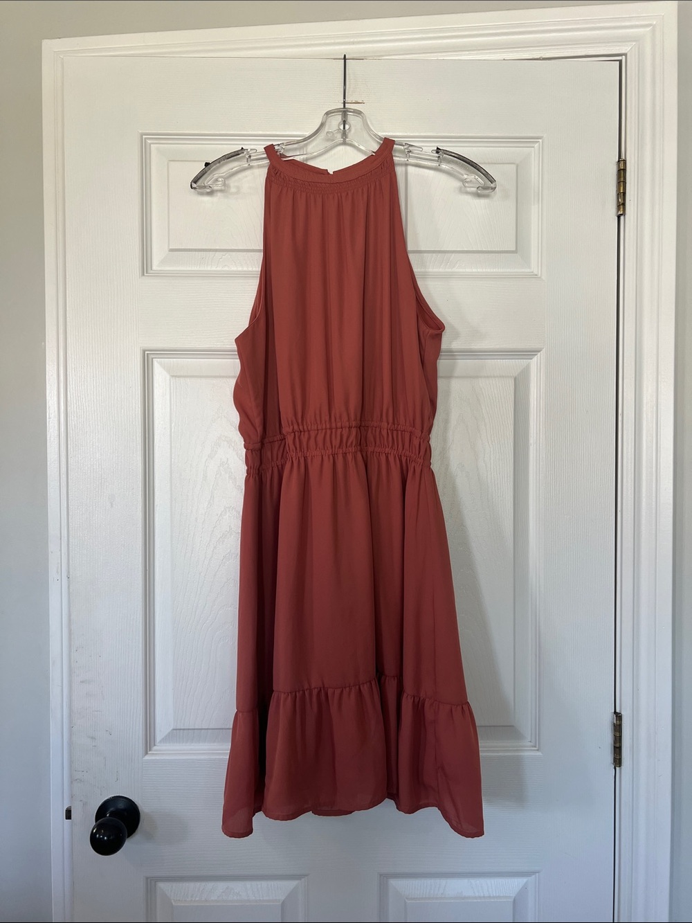 Dex Halter Mini Dress in Terracotta